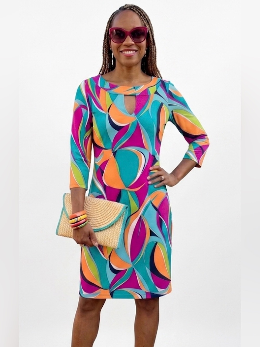 NWT Tracy Negoshian Nicole Dress Size Large Colorful Abstract Swirl Shift